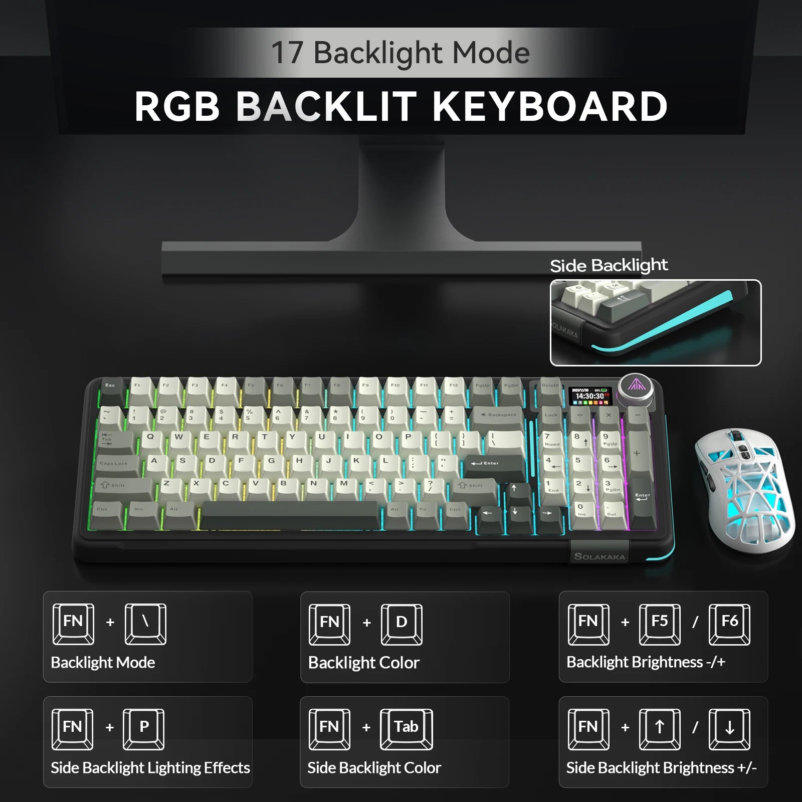 SOLAKAKA A99 Pro Mechanical Keyboard with LCD Screen Metal Knob Wireless Gaming Keyboard Hot Swappable Creamy Keyboard