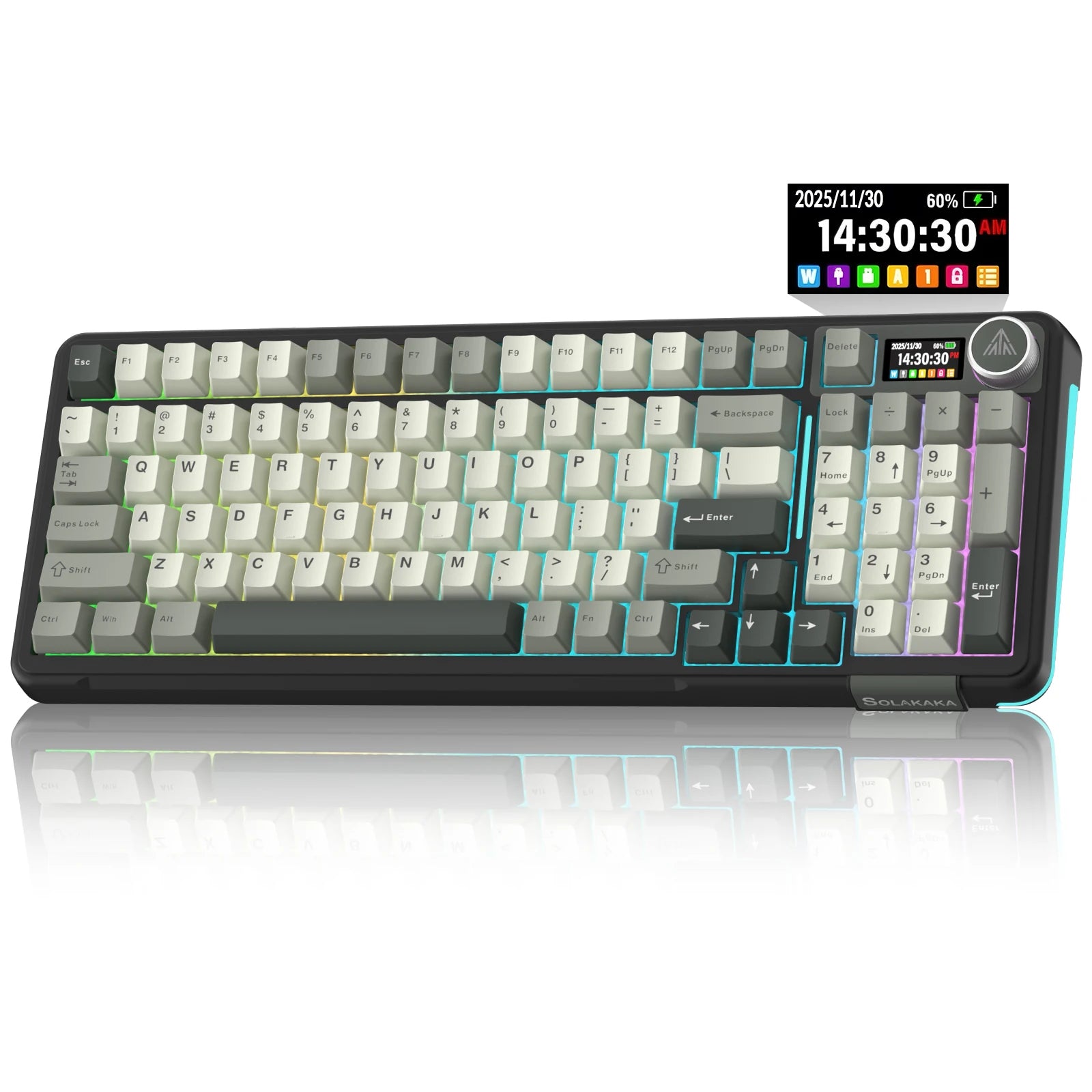 SOLAKAKA A99 Pro Mechanical Keyboard with LCD Screen Metal Knob Wireless Gaming Keyboard Hot Swappable Creamy Keyboard