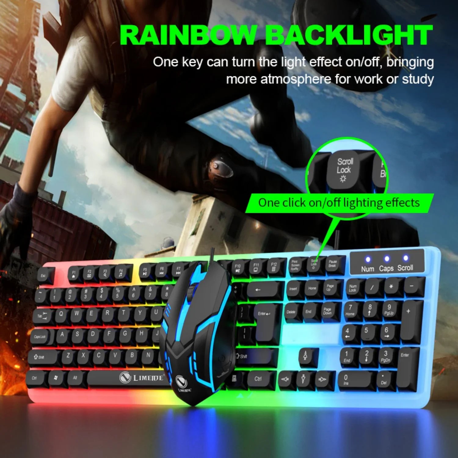 Mechanical Feel Keyboard and Mouse Set, with RGB LED Backlight, USB Wired - 104 Keys - Ideal Choice for Gaming and Office
