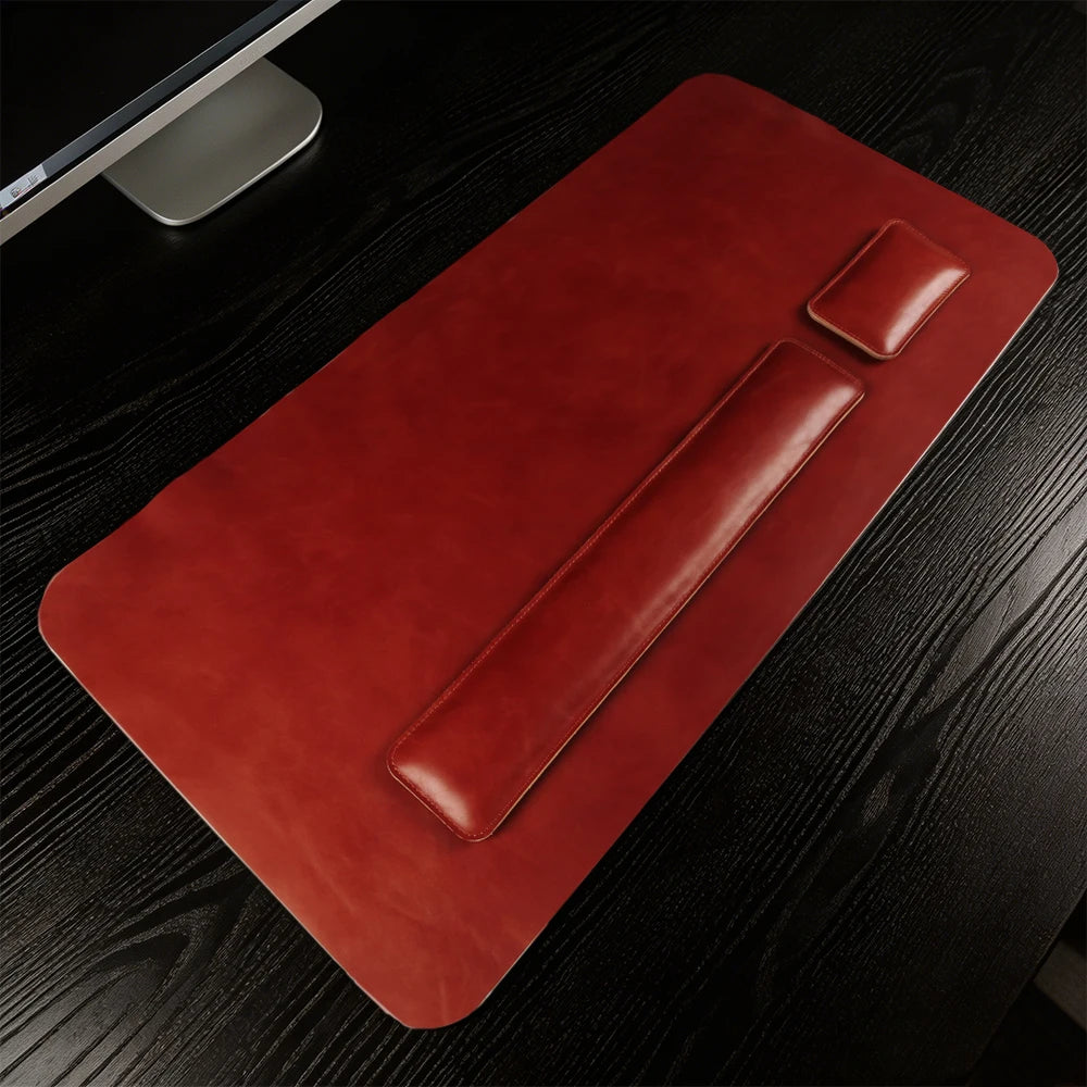 Handmade Top Grain Cowhide Genuine Leather Laptop Desk Mat Computer Retro Premium Luxury Oil Wax Leather Keyboard and Mouse Pads