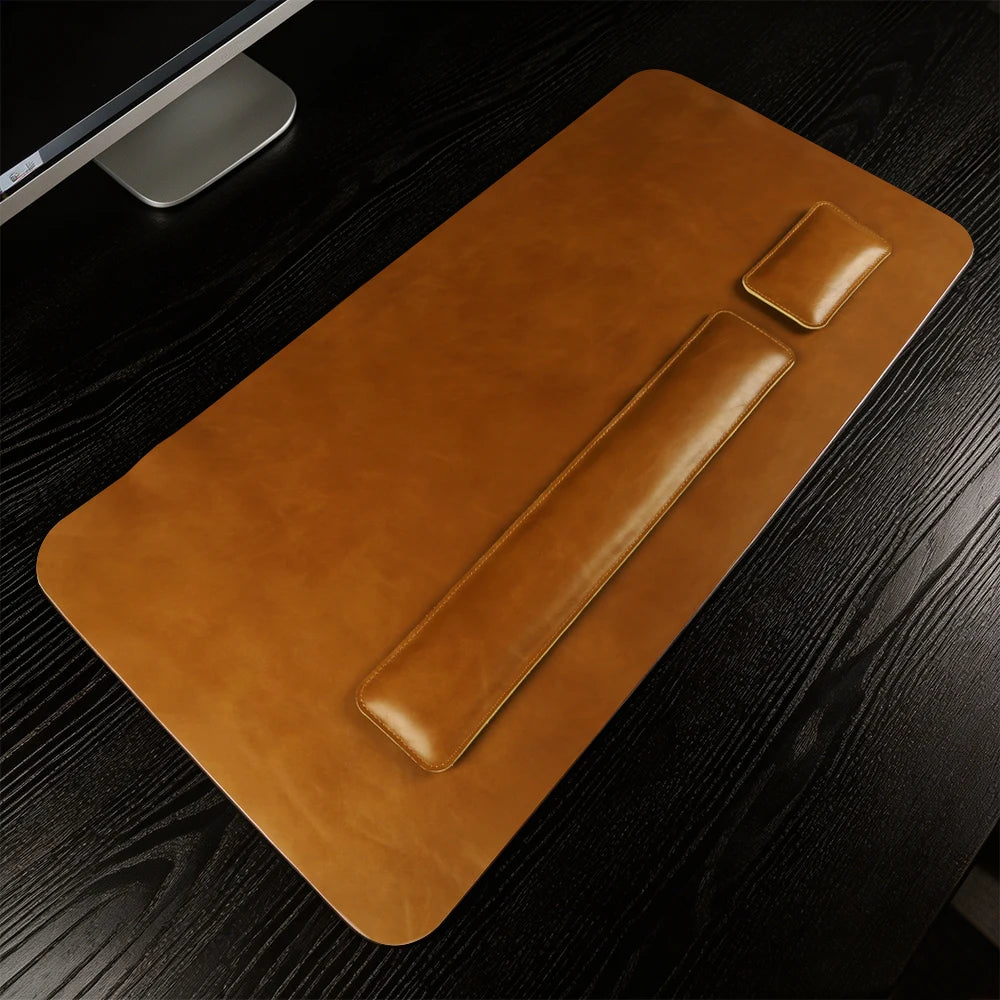 Handmade Top Grain Cowhide Genuine Leather Laptop Desk Mat Computer Retro Premium Luxury Oil Wax Leather Keyboard and Mouse Pads