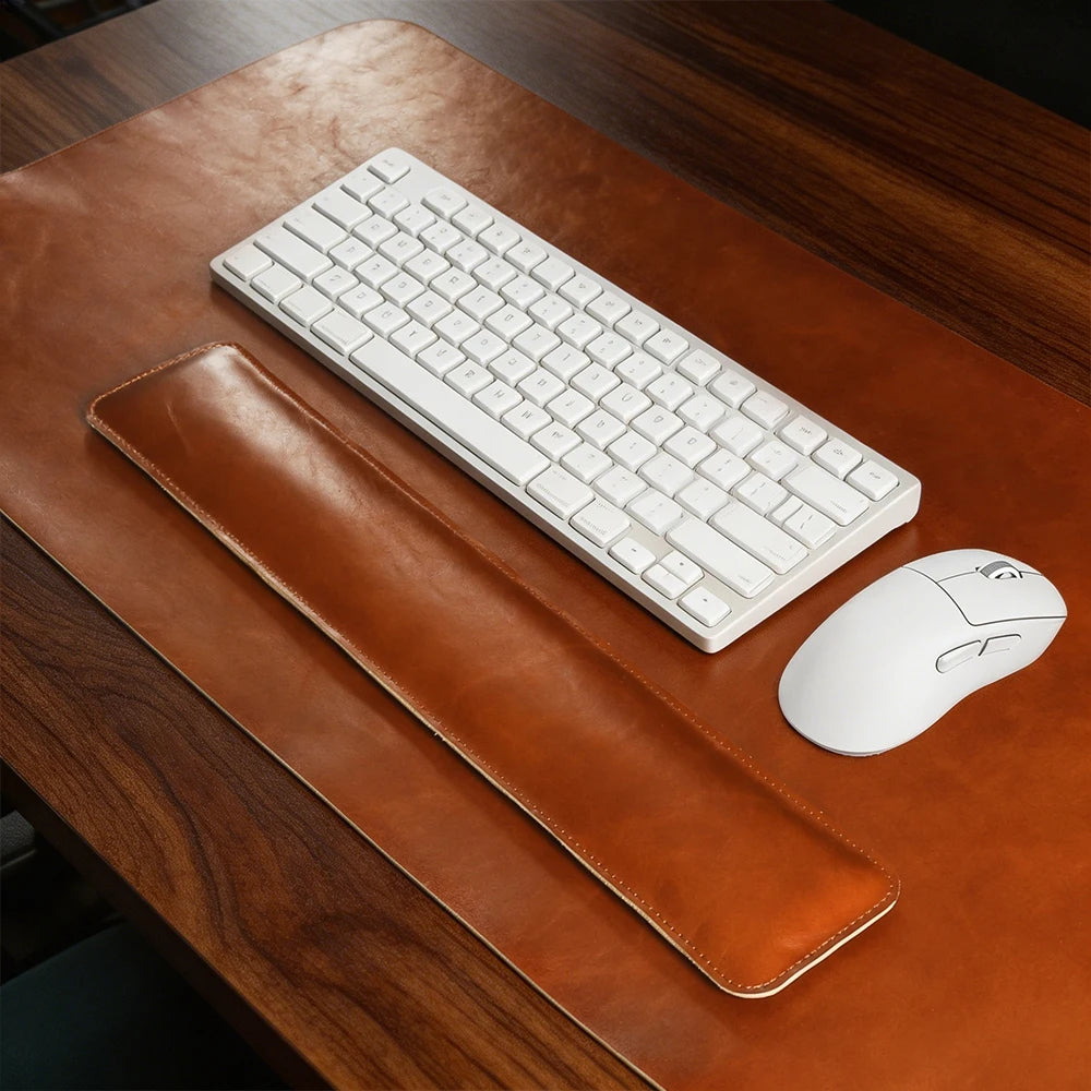 Handmade Top Grain Cowhide Genuine Leather Laptop Desk Mat Computer Retro Premium Luxury Oil Wax Leather Keyboard and Mouse Pads