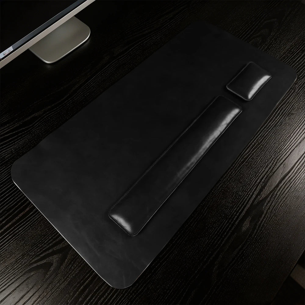 Handmade Top Grain Cowhide Genuine Leather Laptop Desk Mat Computer Retro Premium Luxury Oil Wax Leather Keyboard and Mouse Pads