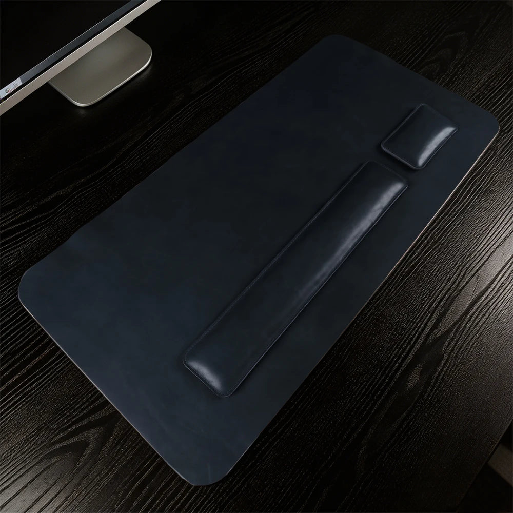 Handmade Top Grain Cowhide Genuine Leather Laptop Desk Mat Computer Retro Premium Luxury Oil Wax Leather Keyboard and Mouse Pads