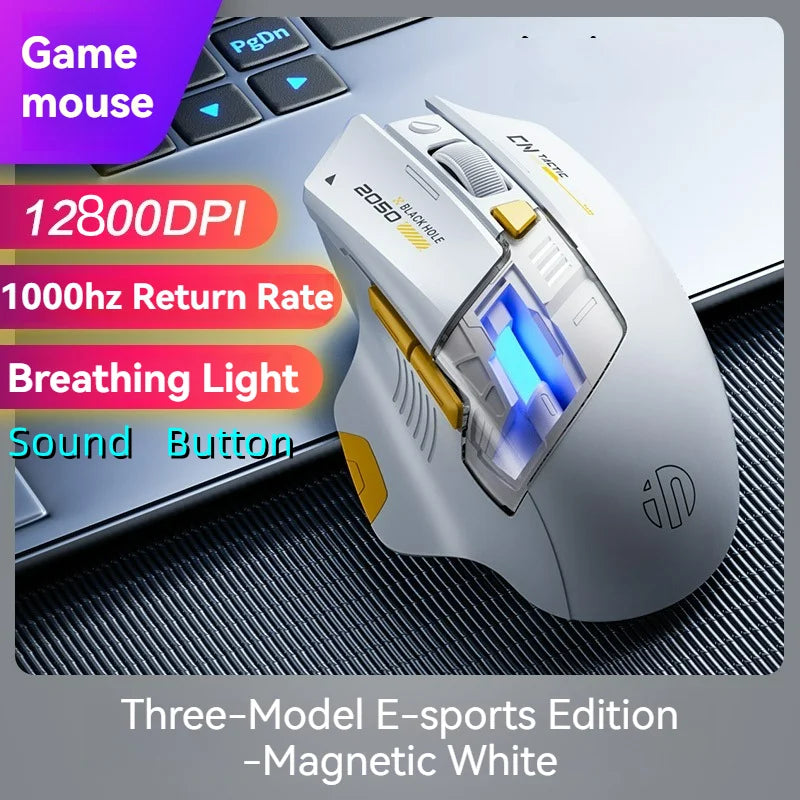 Inphic A9 pro Three-mode Game Mouse Colorful Light Guide Pillar Power Indicator DPI Adjustable Macro-driver Ergonomics 12800DPI