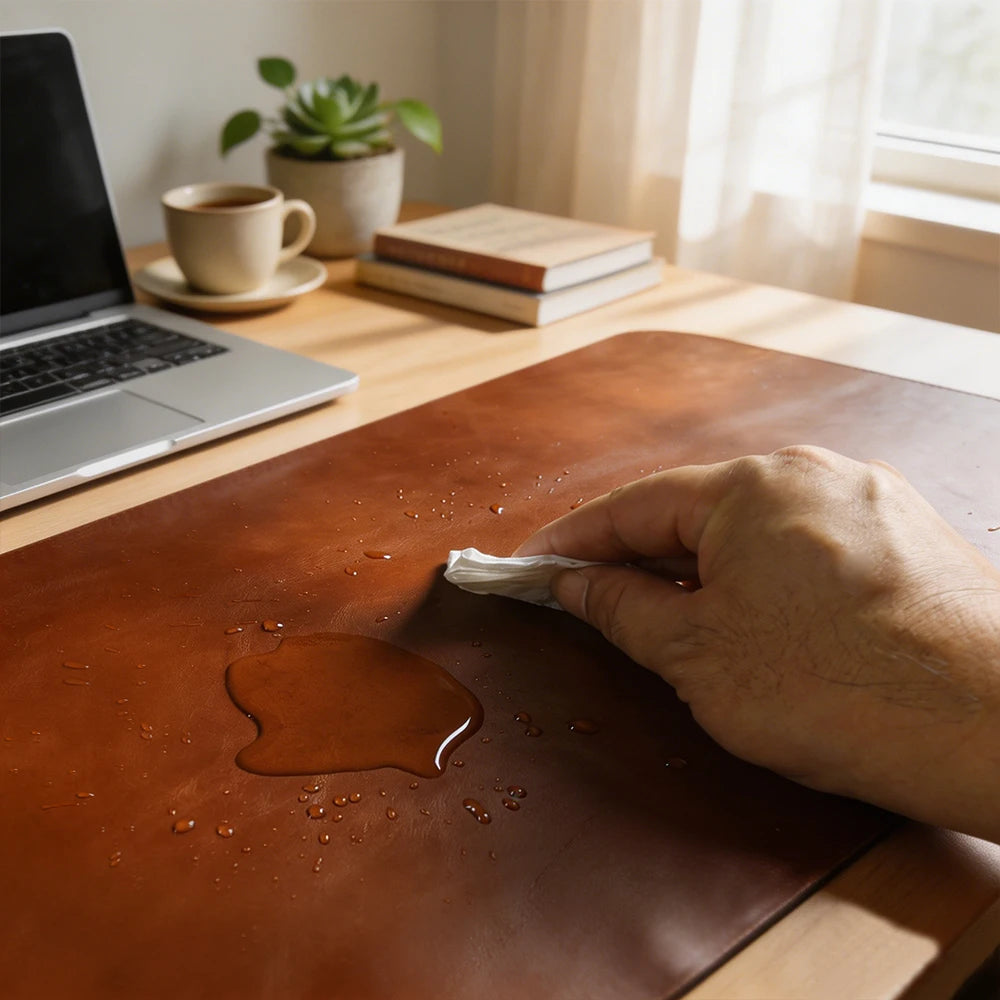 Handmade Top Grain Cowhide Genuine Leather Laptop Desk Mat Computer Retro Premium Luxury Oil Wax Leather Keyboard and Mouse Pads