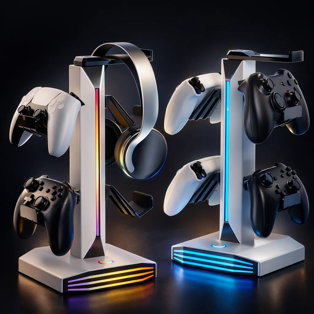 RGB Game Controller Holder Rack with 7 Light Modes, Headphone Stand 2 USB Charging and 1 Type-C for PS5/PS4/Xbox/Switch Pro