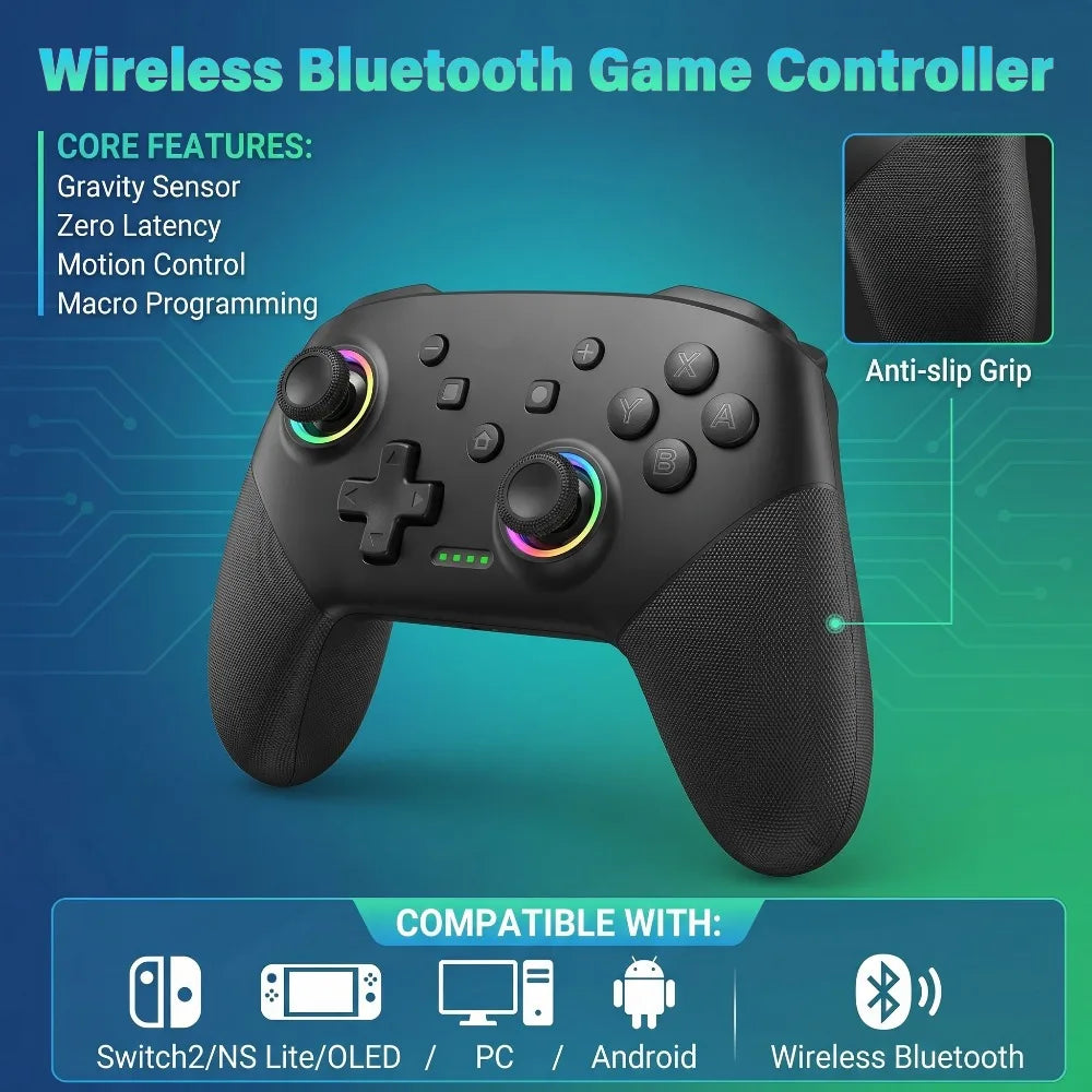 Wireless Gaming Controller Dual Shock Gamepad for Switch PC Android iOS Ergonomic Handle with Phone Clip and Joystick Accessory