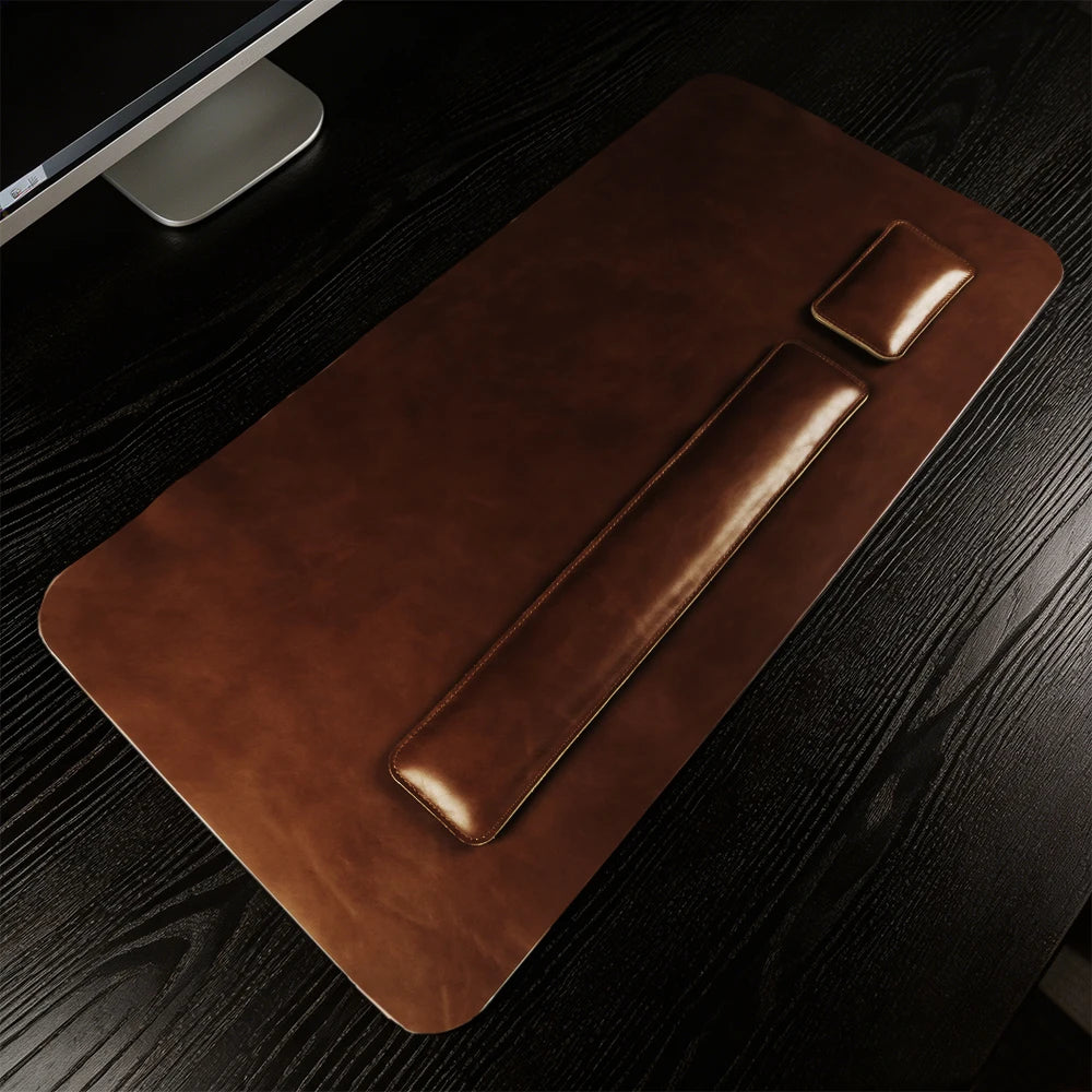 Handmade Top Grain Cowhide Genuine Leather Laptop Desk Mat Computer Retro Premium Luxury Oil Wax Leather Keyboard and Mouse Pads