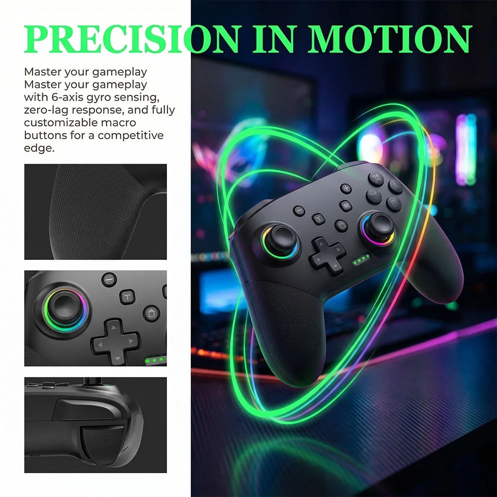 Wireless Gaming Controller Dual Shock Gamepad for Switch PC Android iOS Ergonomic Handle with Phone Clip and Joystick Accessory