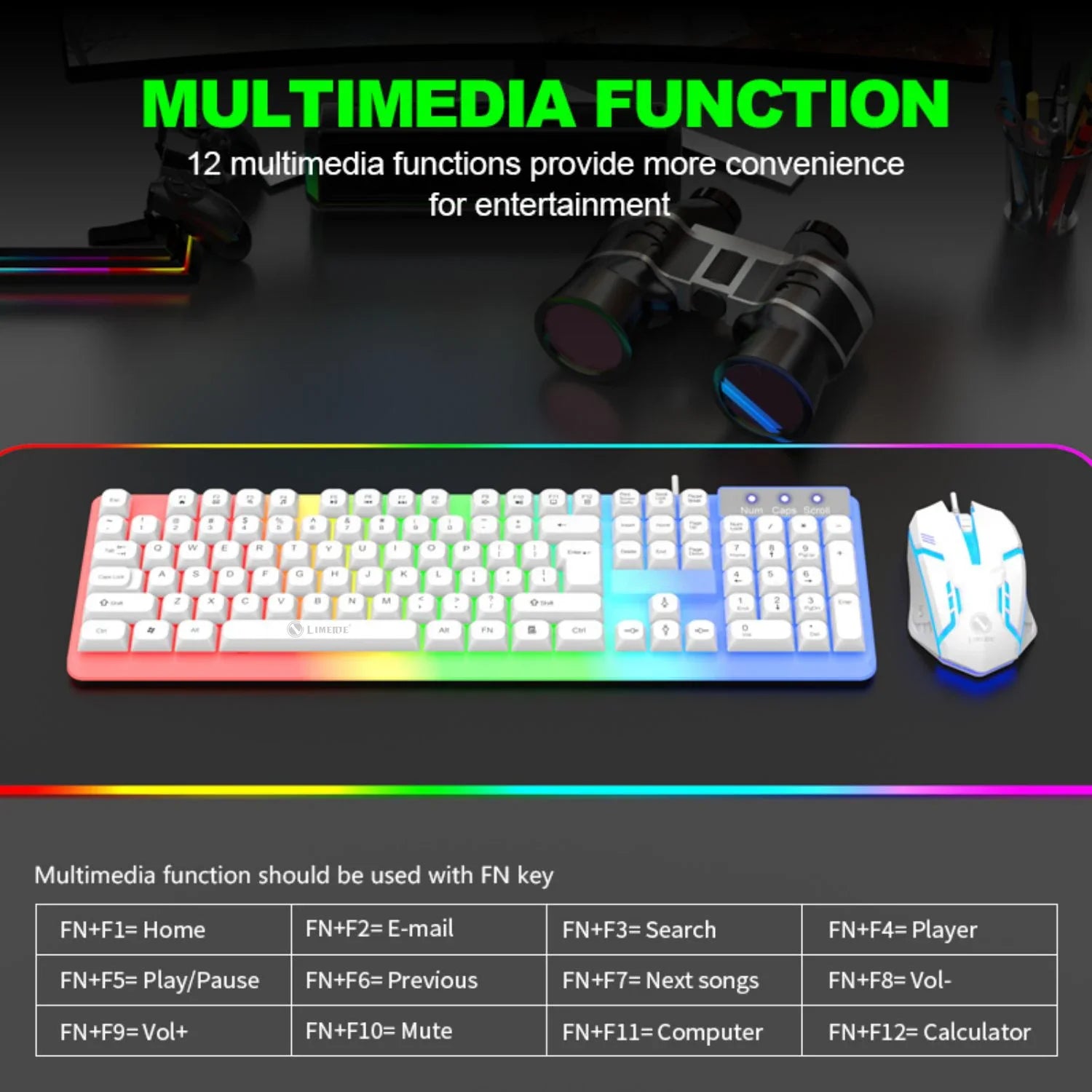 Mechanical Feel Keyboard and Mouse Set, with RGB LED Backlight, USB Wired - 104 Keys - Ideal Choice for Gaming and Office