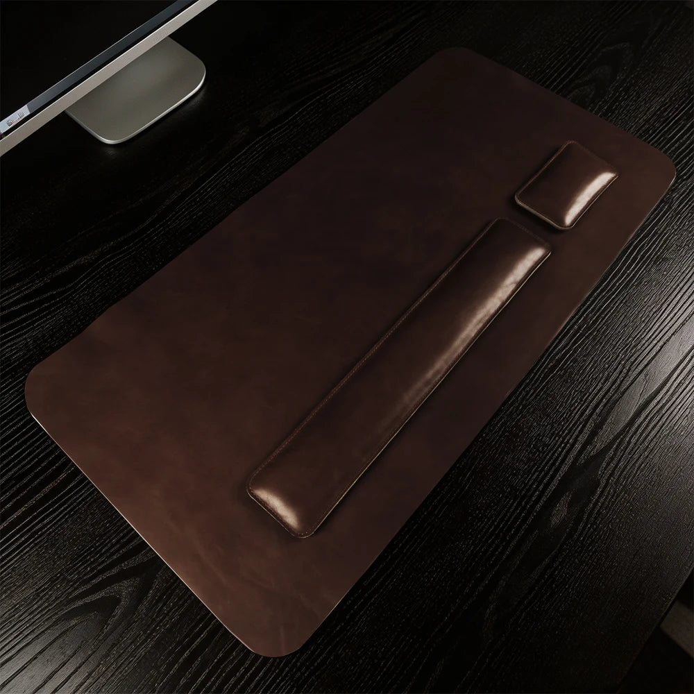 Handmade Top Grain Cowhide Genuine Leather Laptop Desk Mat Computer Retro Premium Luxury Oil Wax Leather Keyboard and Mouse Pads