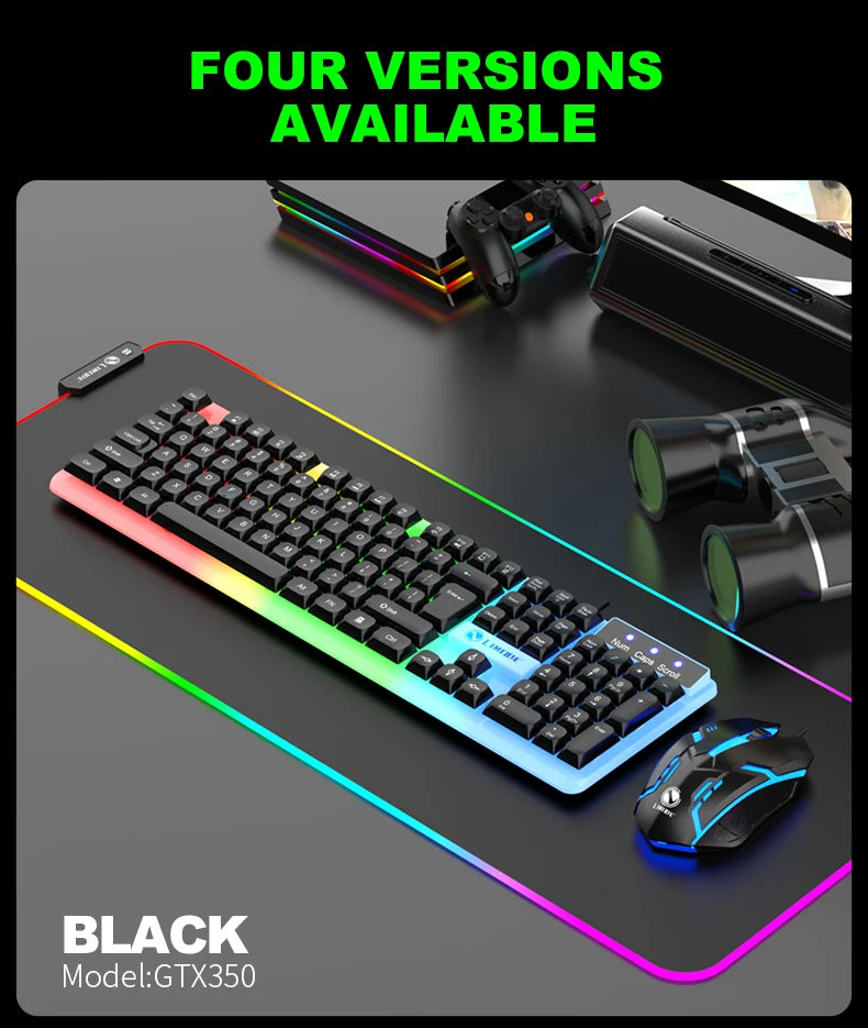 Mechanical Feel Keyboard and Mouse Set, with RGB LED Backlight, USB Wired - 104 Keys - Ideal Choice for Gaming and Office