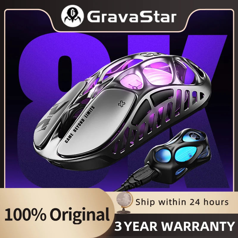 NEW GravaStar Mercury X Pro Wireless Gaming Mouse, Come with 8K Dongle – 32,000 DPI PAW 3950 Sensor, 8,000Hz Polling Rate