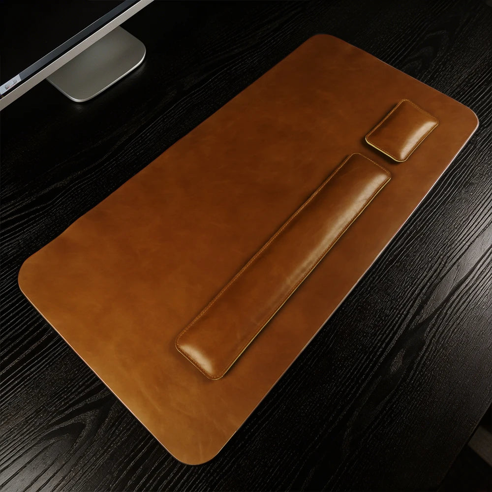 Handmade Top Grain Cowhide Genuine Leather Laptop Desk Mat Computer Retro Premium Luxury Oil Wax Leather Keyboard and Mouse Pads
