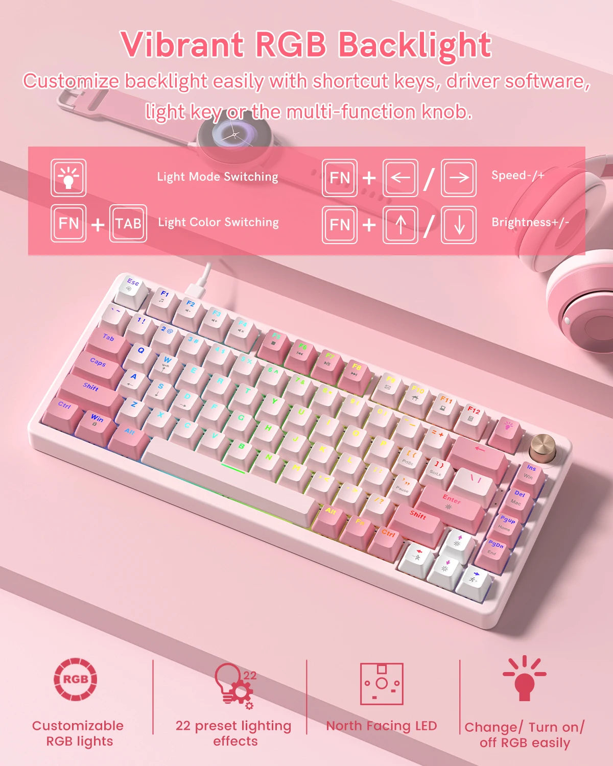 Womier VK75 Wired Mechanical Keyboard 75% Custom Hotswap with Knob RGB Backlit Gasket Mount Gaming Keyboard Double Linear Switch