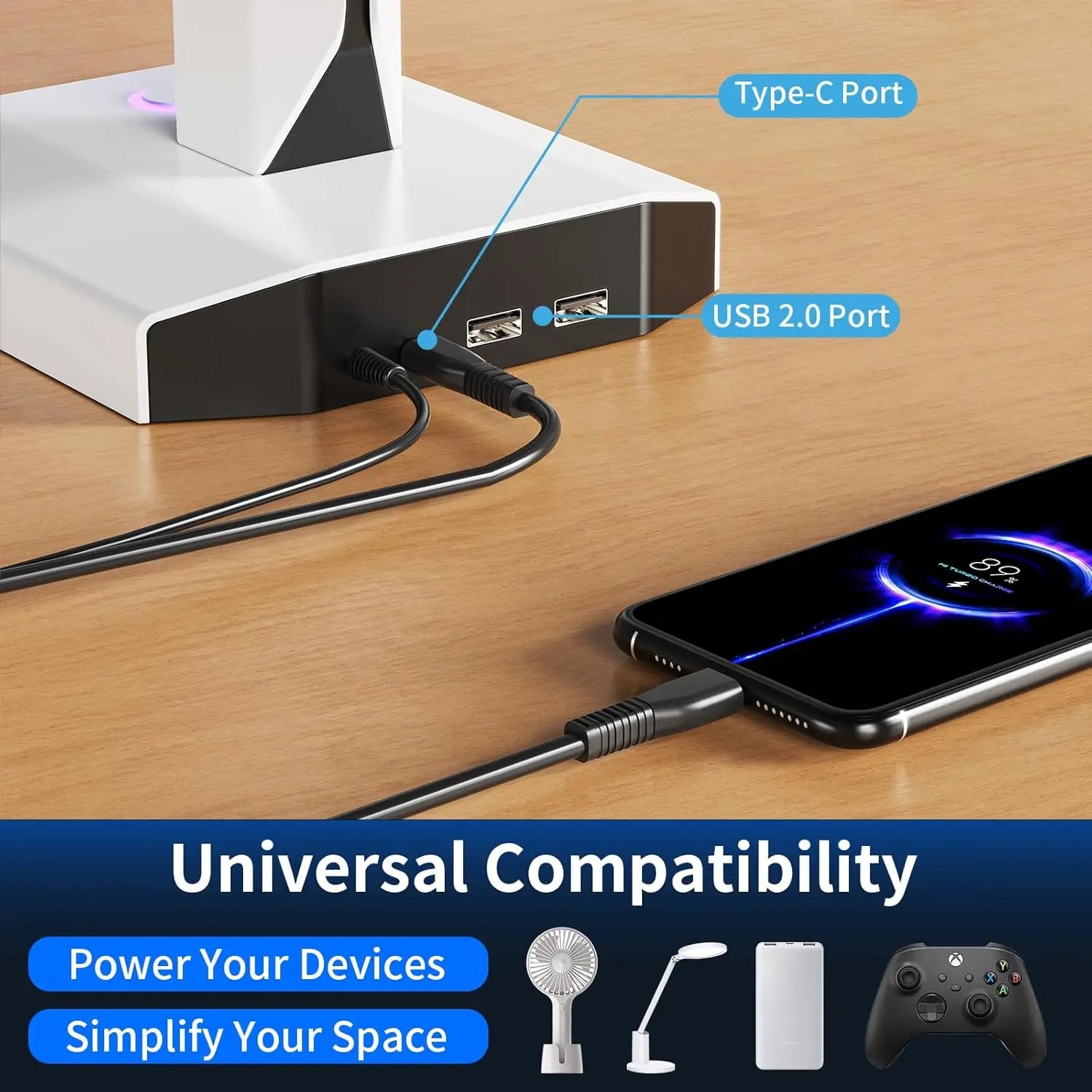 RGB Game Controller Holder Rack with 7 Light Modes, Headphone Stand 2 USB Charging and 1 Type-C for PS5/PS4/Xbox/Switch Pro